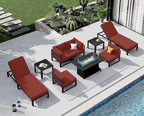 Miniatura 478 de NICESOUL 7 Piece White Powder-Coated Aluminum Patio Furniture with Fire Pit Table, 29 Inch Extra Wide Outdoor Sectional Sofa for 6, High-End Heavy