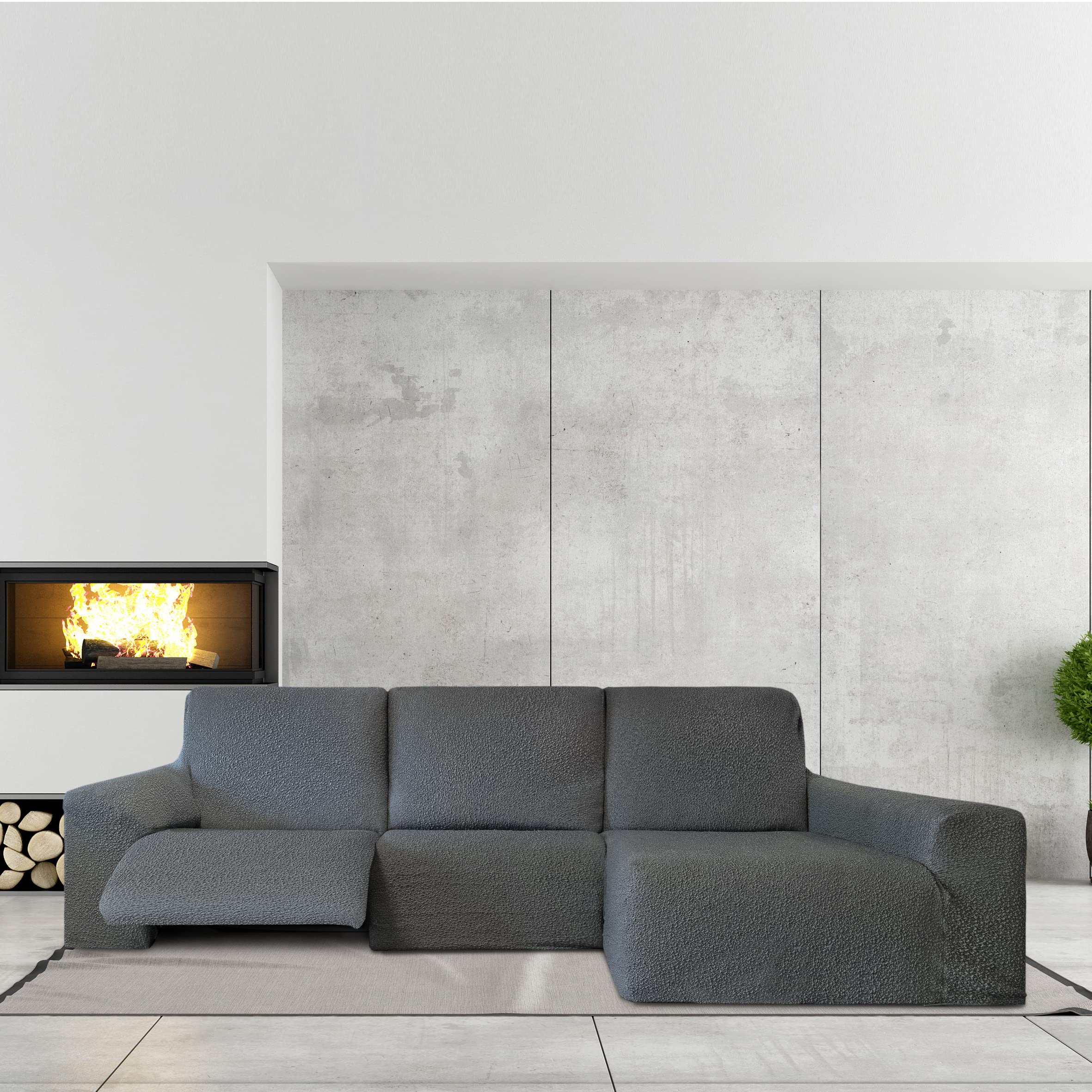 Milica Funda para Chaise Longue Relax con Asientos Extraíbles | Tejido Bután Superelástico | Brazo Largo Derecho |Protector de Sofá Lavable y Fácil de Colocar| Color Gris Oscuro