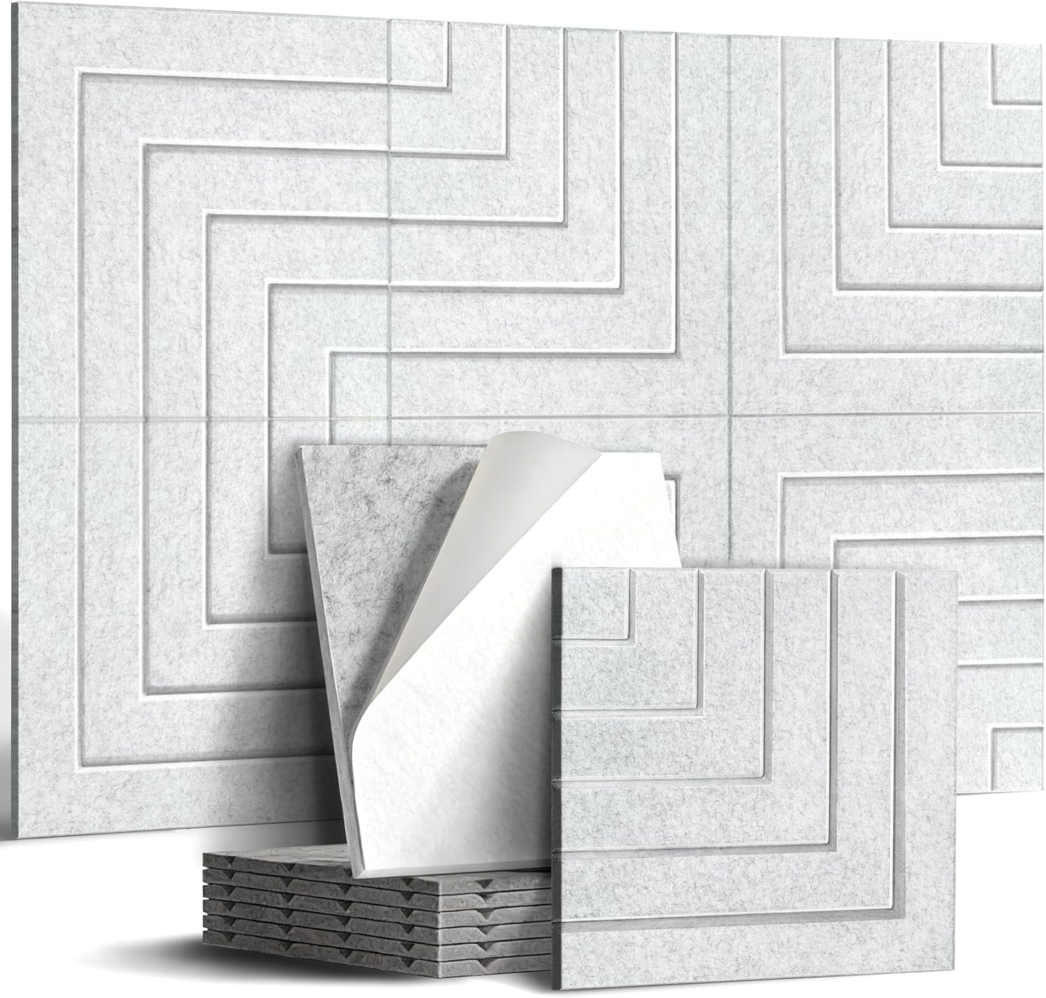 6 Pack Acoustic Panels, 23.6x23.6 Inch Sound Proof Panels for Walls,Self-Adhesive High-Density Decorative Sound Dampening Panels for Recording, Home, Media Room, Office and Studio, Gray