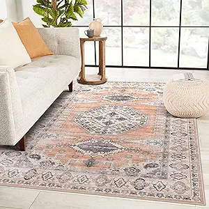 vivorug 4x6 Rug, Small Area Rug for Living Room, Bedroom, Kitchen, Machine Washable Non-Slip Throw Rug, Vintage Distressed Carpet for Entryway Nursery Dinner Room, Orange