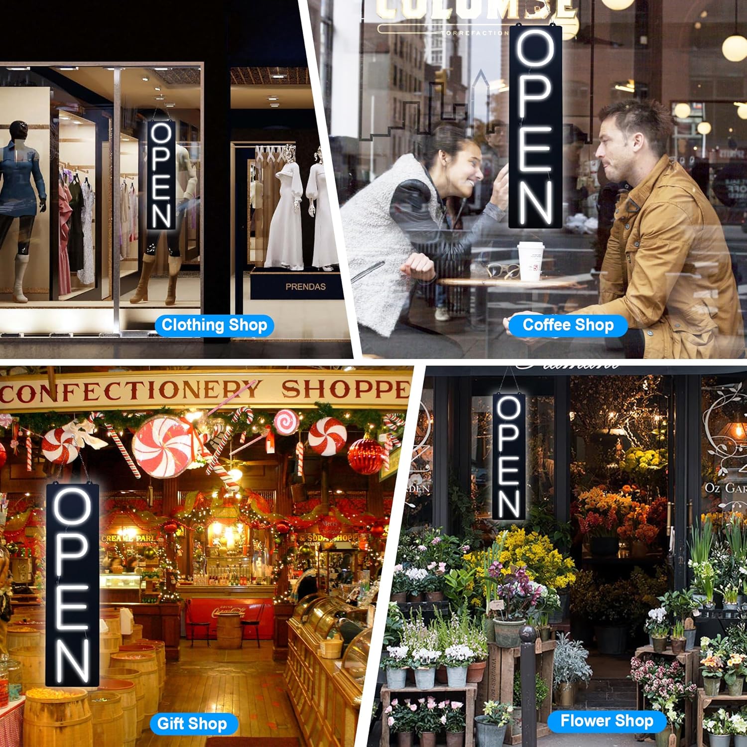 Large Vertical Open Sign for Business 21.6 Inch, Dimmable Bright LED Neon Open Sign Lighted Opening Neon Light for Business Storefront Window Glass Door Retail Shop Store Bar Salon Restaurant, White - Image 6