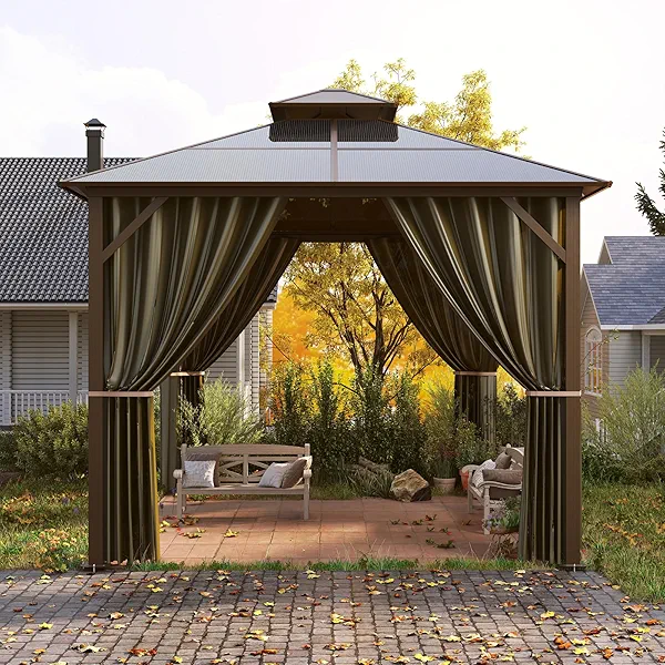 Kingdura Hardtop Gazebo 10'x12' with Double Polycarbonate Roof Canopy, Outdoor Gazebo with All-Weather Resistant Aluminum Frame Permanent Pavilion, UV Blocking for Patio Lawn Garden