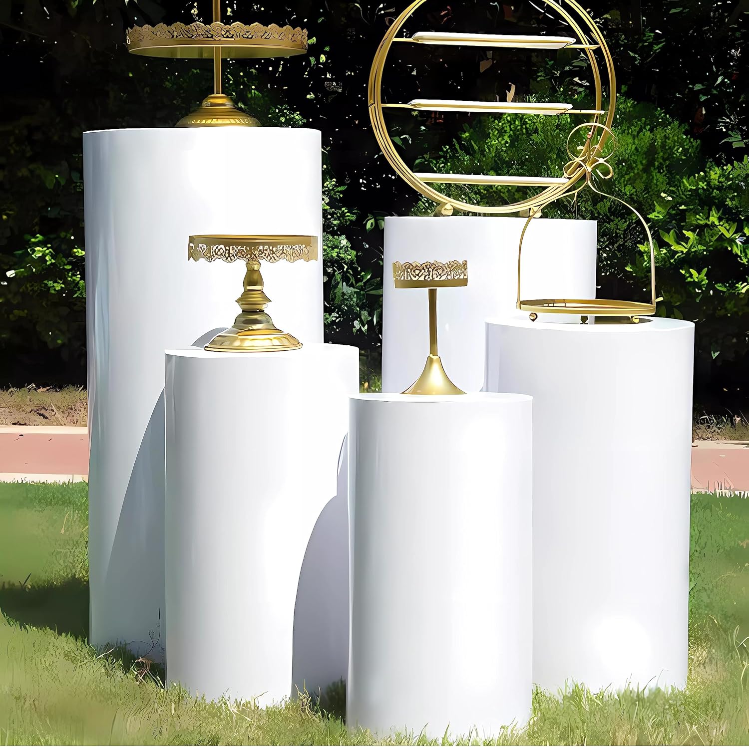 DAPERCI Round Cylinder Pedestal Stands for Party, Large