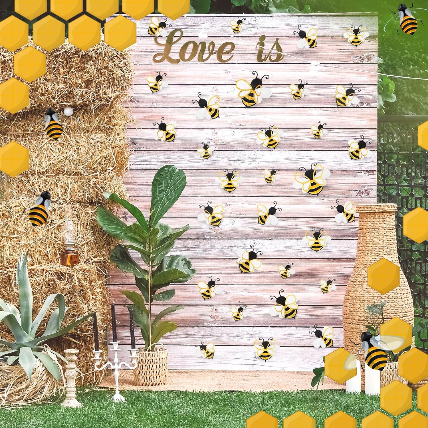 30 Pcs 3D Bee Decoration 5 Sizes Honey Bumble Wall Sticker Decor for Classroom Large Glitter Bee Themed Decals Confetti Cute Adhesive Birthday Baby Shower Outdoor Home Garden(Classic Style)