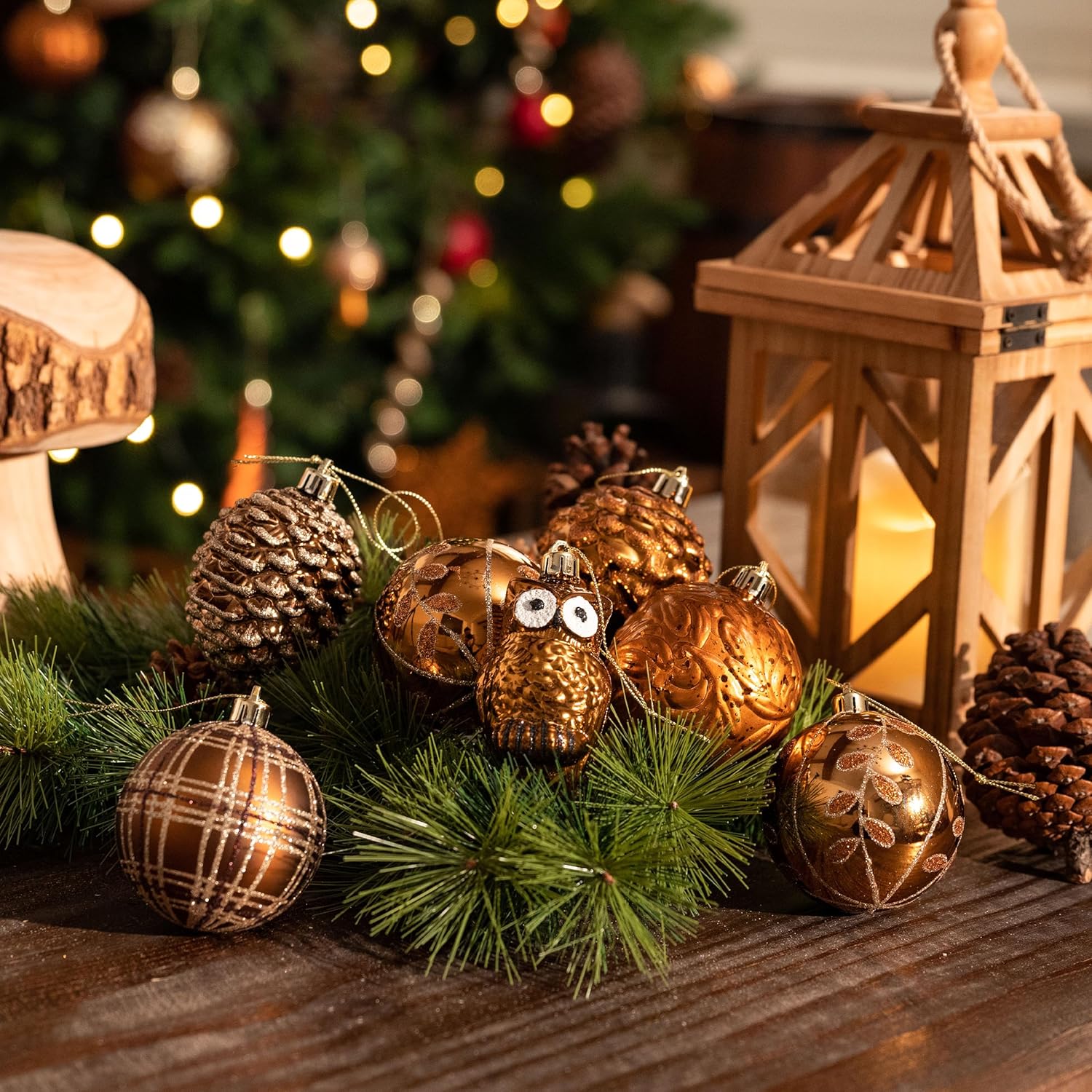 Valery Madelyn Ornaments for Christmas Trees, 70ct Bronze Copper and Gold Shatterproof Christmas Tree Decorations, Woodland Brown Hanging Ball Ornaments Bulk for Xmas Holiday Party Decor