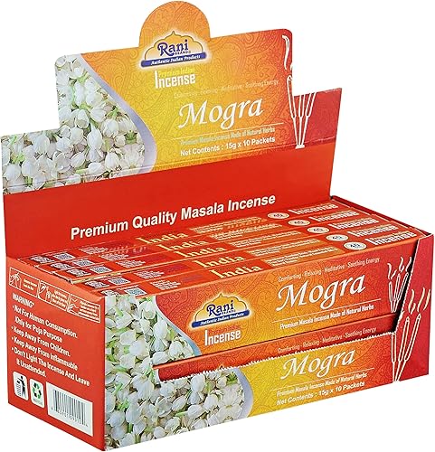 Miniatura 4 de Incienso Rani Mogra (incienso masala prémium hecho de hierbas naturales) 0.53 oz x 10 paquetes  Total de 100 varillas de incienso  para fines Puja