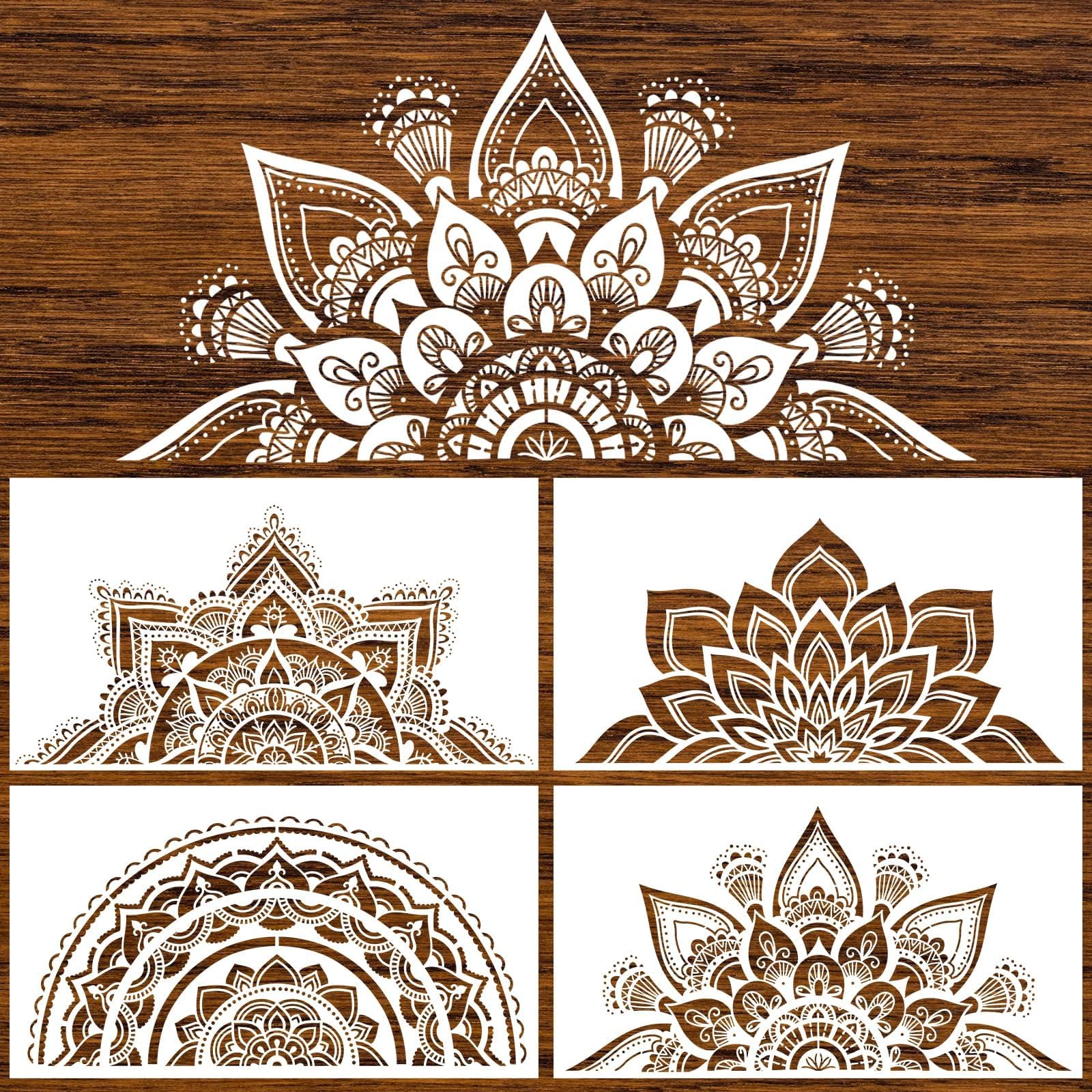 18x10 Inch Mandala Stencil Reusable Mandala Painting Templates Stencil Floral Design Drawing Stencil for DIY Wall, Tile, Furniture, Canva, Outdoor Indoor Decoration 4 PCS