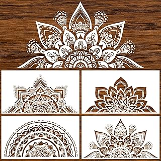 18x10 Inch Mandala Stencil Reusable Mandala Painting Templates Stencil Floral Design Drawing Stencil for DIY Wall, Tile, Furniture, Canva, Outdoor Indoor Decoration 4 PCS