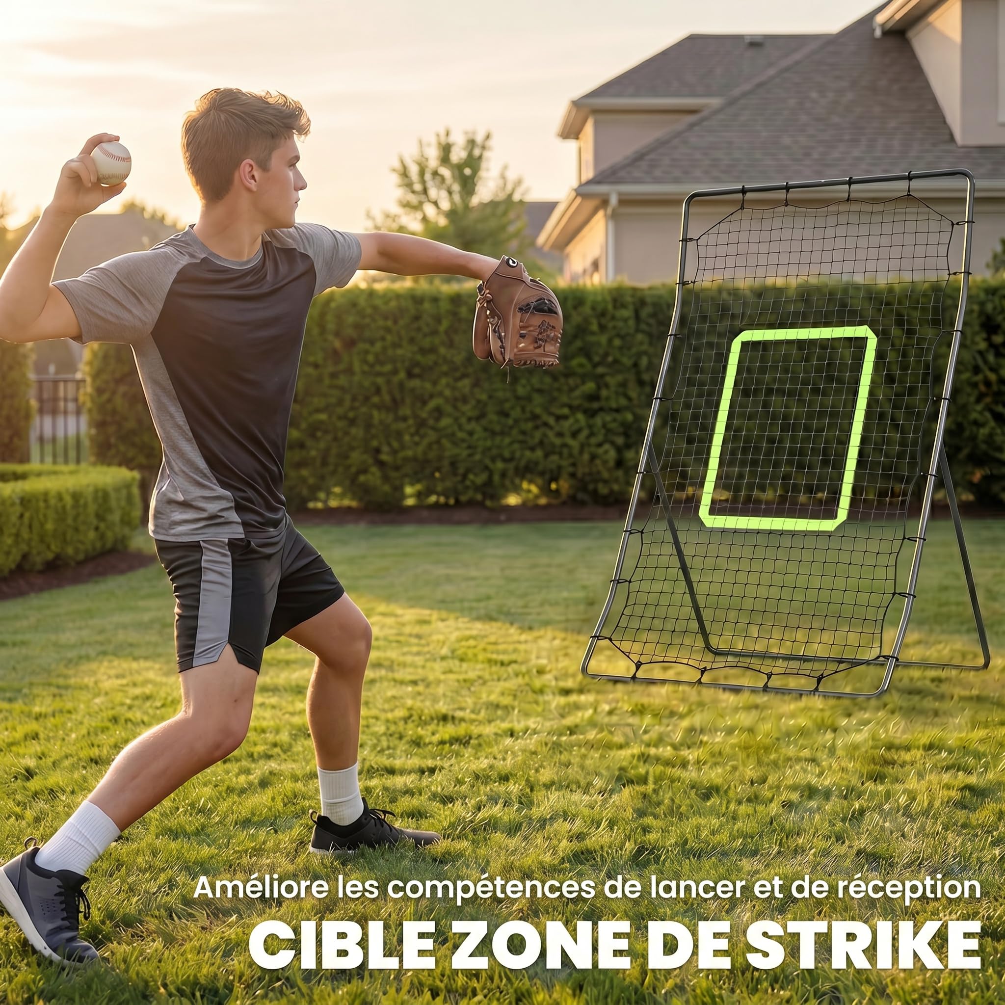 HOMCOM Filet de Rebond de Football Cible Noir Vert