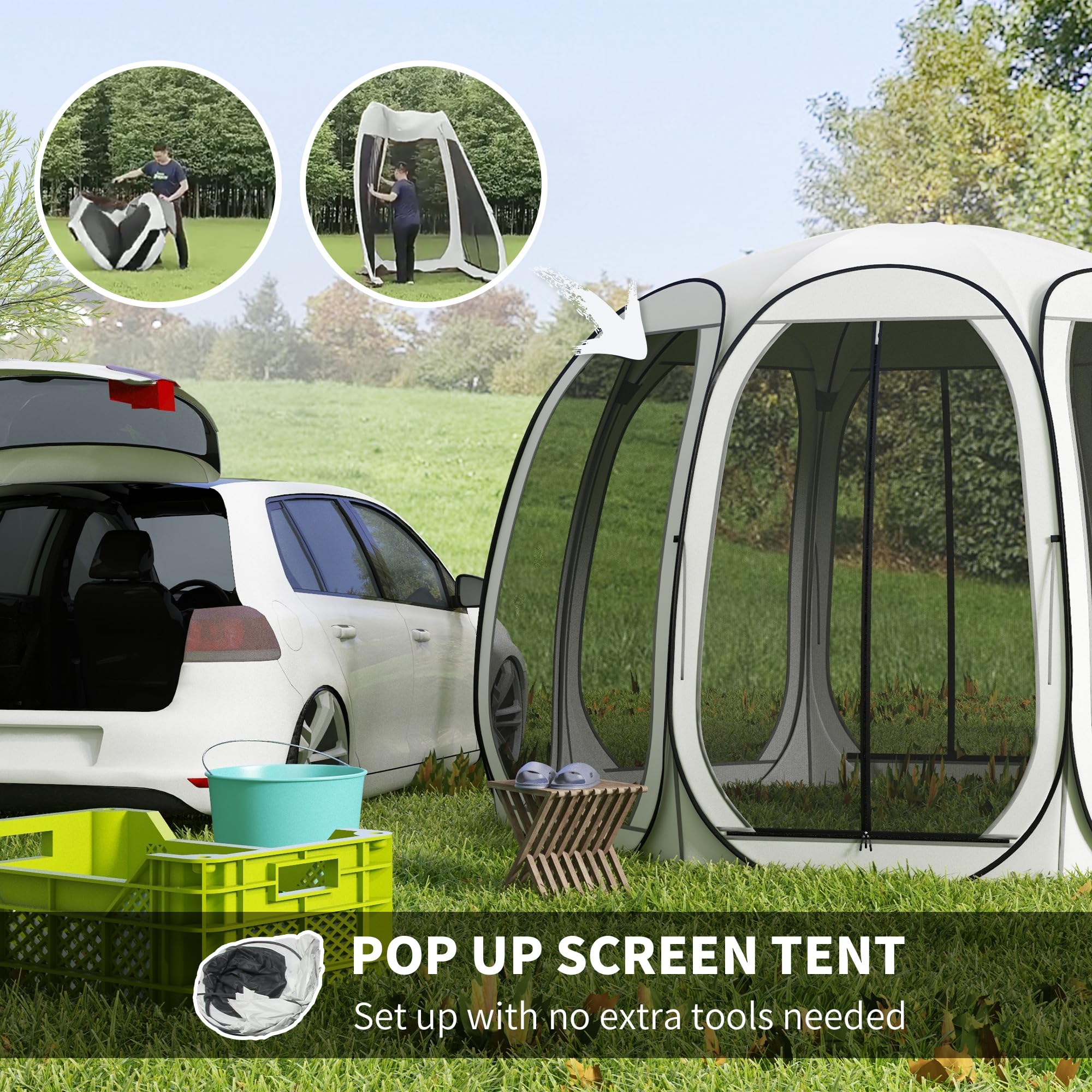 USパップテント Outsunny 11' x 11.5' Screen Tent House, Pop Up Tent Gazebo