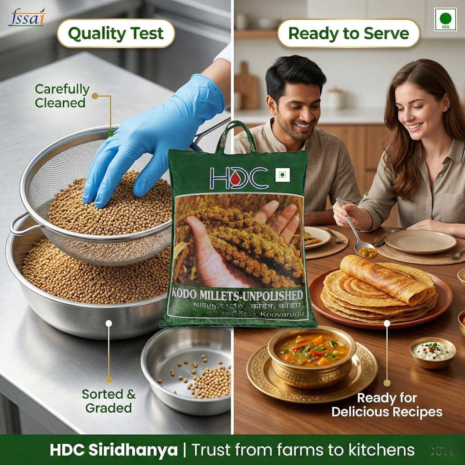HDC Siridhanya unpolished and organic positive Kodo millet (Net quantity 4700g) naturally grown without chemicals and pesticides origin from Andhra Pradesh