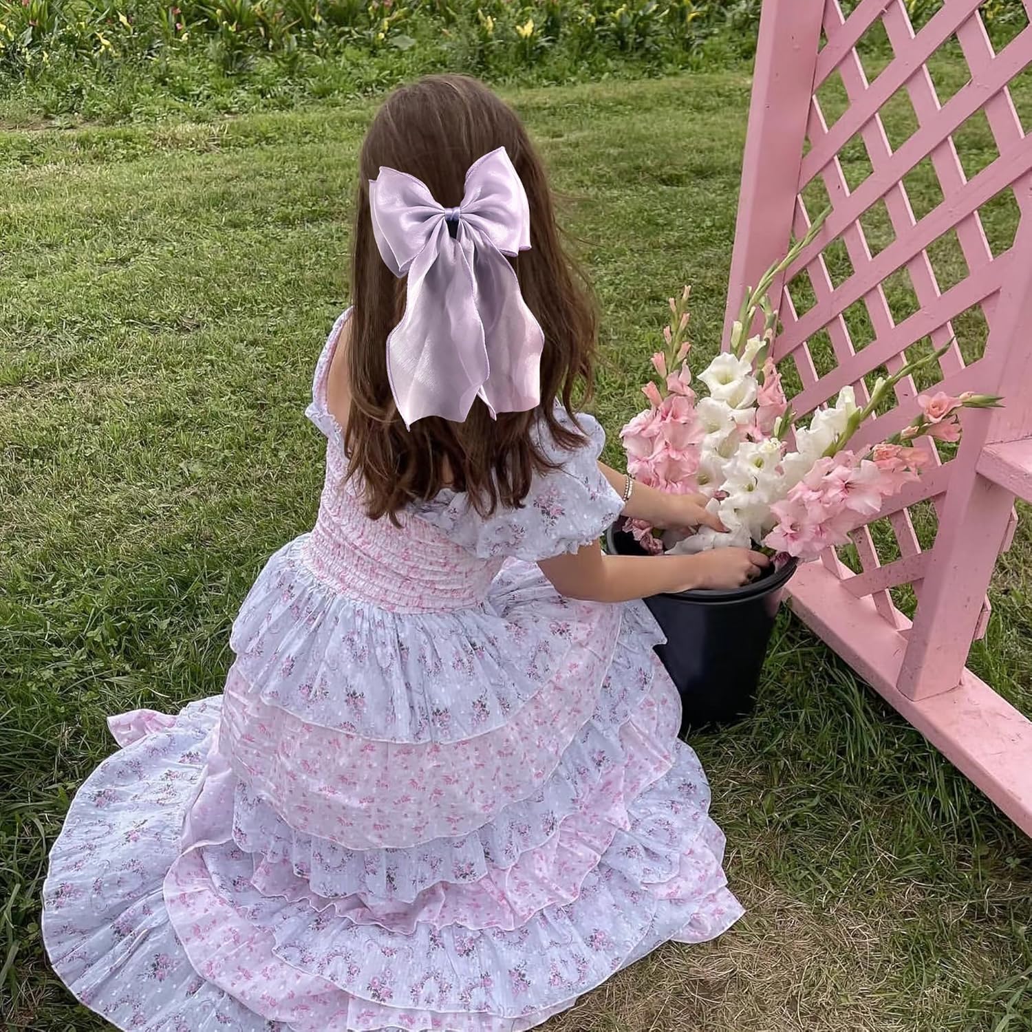 Large Hair Bow Clips for Women 4 Pcs Bright Silk Hair Bow Large Hair Ribbon Barrettes Metal Clips Bowknot Aesthetic Hair Accessories for Girls(Pink,Blue,Purple,Beige) - Image 8