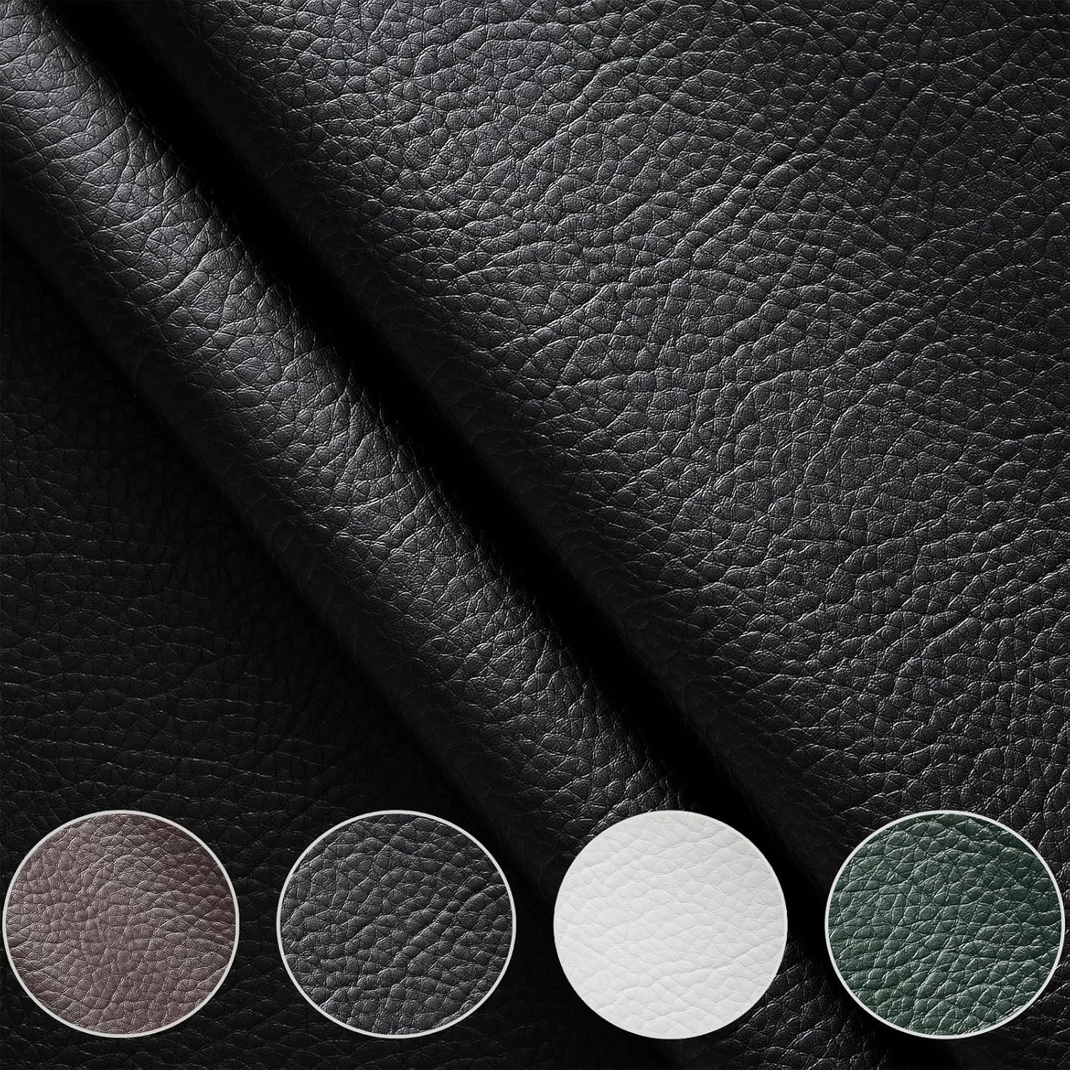 Faux Leather Fabric by The Yard Marine Vinyl Fabric 55" W Durable Outdoor Upholstery Fabric Waterproof PU Leather for Crafts Furniture Handbag DIY Sewings Earrings Decor (2 Yards, Black)
