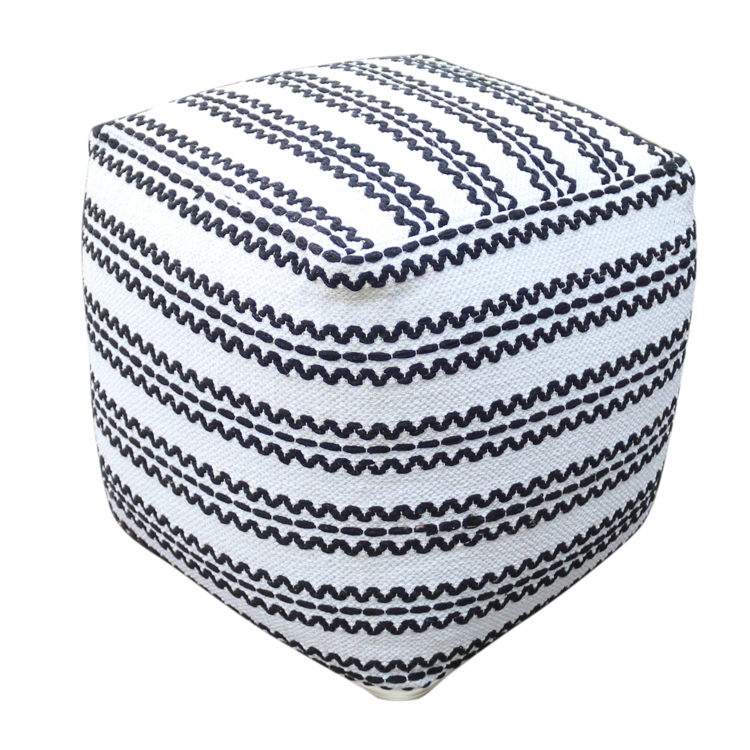 Christopher Knight Home Davis Boho Cotton Pouf, Natural and Black-image-29