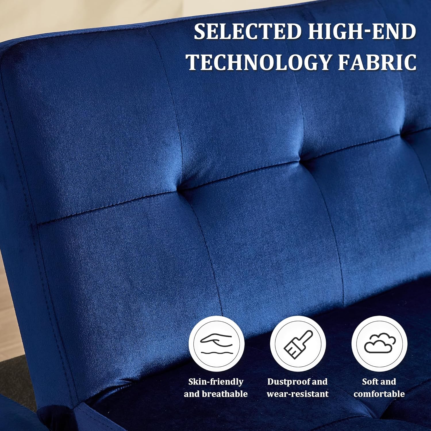 QQU 3-in-1 Foldable Sofa Bed, 45" W Adjustable Recliner Futon Couch Bed with USB Charging Port, Plush Flannel Fabric 1-Seater Sleeper Loveseat Sofa for Living Room, Bedroom, Office, Apartment, Blue