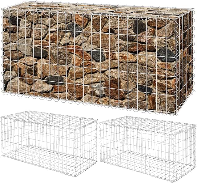 Tandefio 3 Pcs Galvanized Steel Gabion Baskets Modular Gabion Galvanized...
