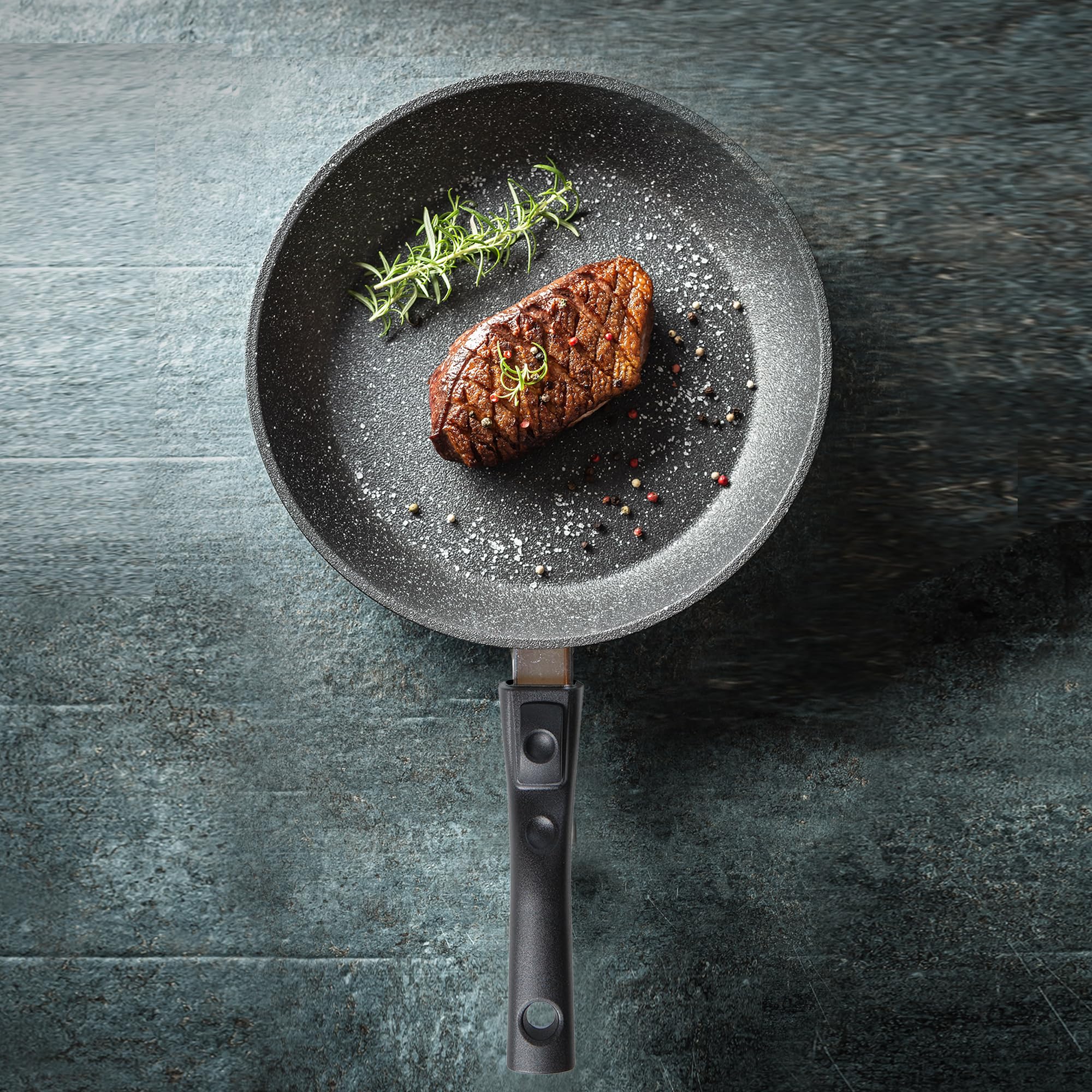 STONELINE Flex Made in Germany Schmorpfanne 24 cm, hoher Rand, mit abnehmbarem Griff, hohe Pfanne für öl- und fettfreies Braten… – Ansicht 3