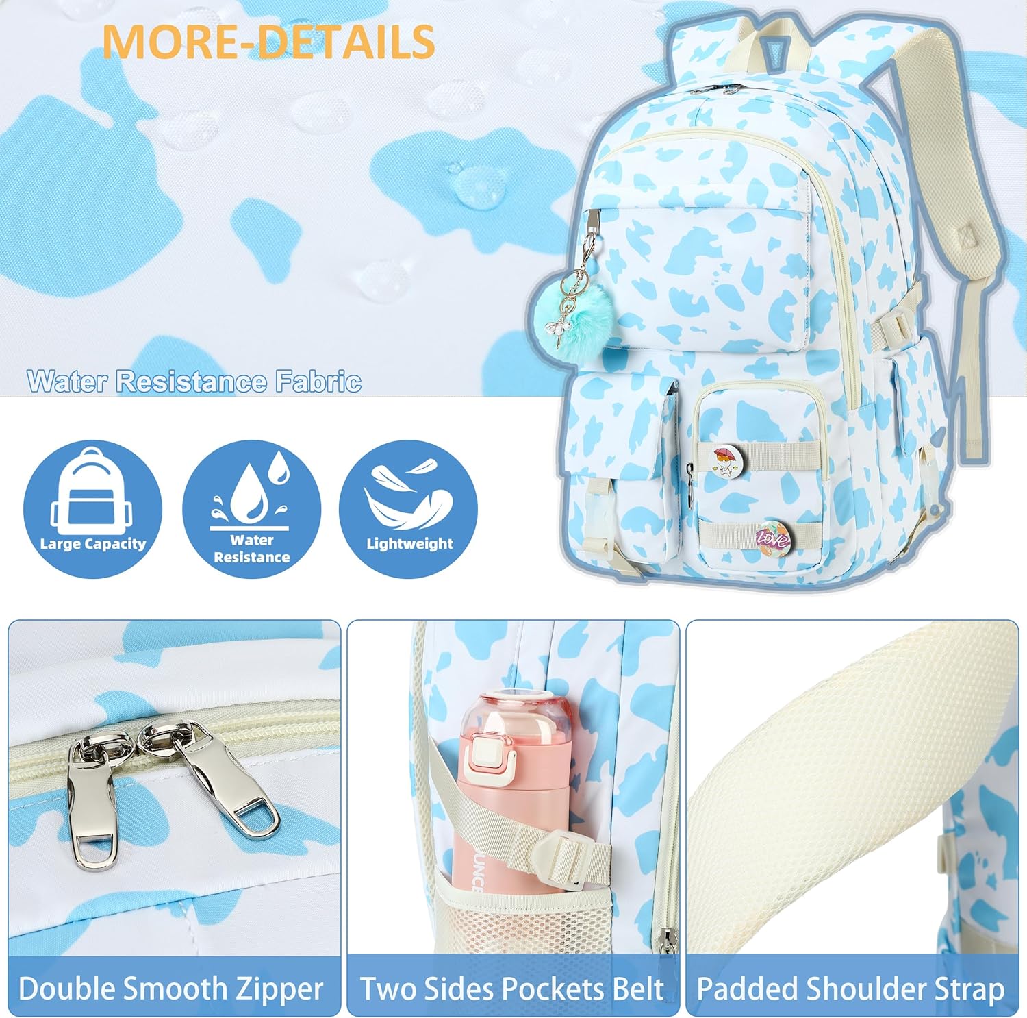 Hidds Backpack for Girls College School Backpacks Kids Bookbag School Bag Travel Laptop Daypack Teens Women (Blue) - Image 6