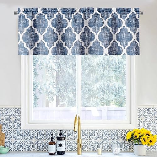 Miniatura 36 de Beauoop Cortinas 100% opacas de 84 pulgadas de largo, 2 paneles para dormitorio, sala de estar, azul, geométrico marroquí, para oscurecer la Ojal |