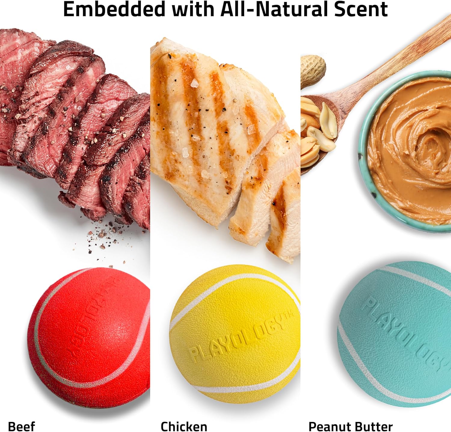 Playology Dog Toys | Rainbow of Scent Chew Toy Gift Box - Medium Squeaky Chew Balls for Dogs | Peanut Butter, Chicken, & Beef Scented Toys - Easy to Clean and Made from Non Toxic Materials