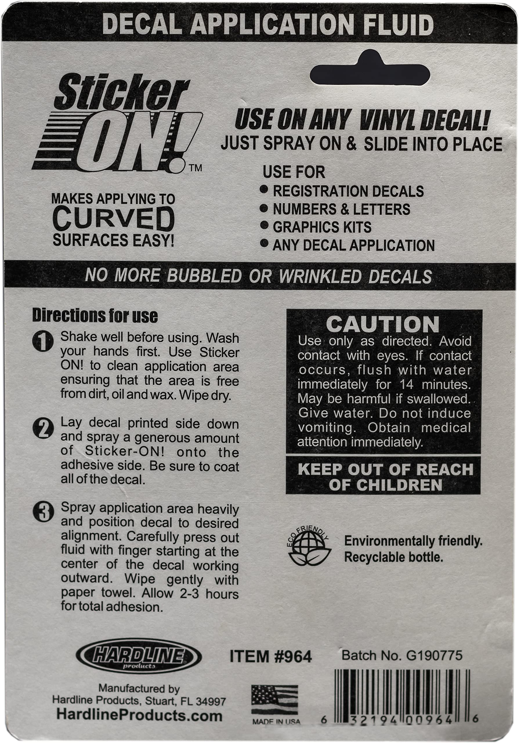 Amazon Com Hardline Products 964 Sticker On Decal Application Fluid 2 Ounces Black Automotive