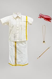 AMIRTHA FASHION Boys Traditional Dhoti & Shirts SET WITH ACCESSORIES (CREAM WHITE)