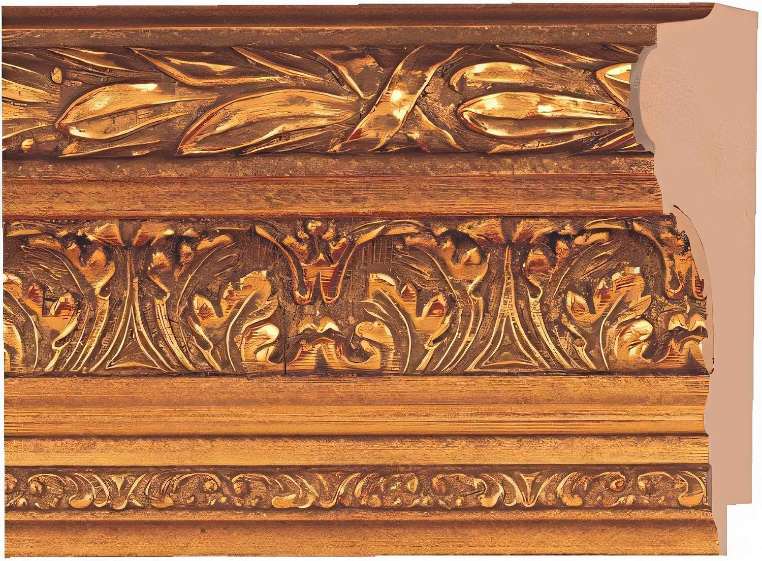 CountryArtHouse Picture Frame Moulding (Wood) 100ft bundle - Ornate Antique Gold Finish - 4" width - 3/8" rabbet depth