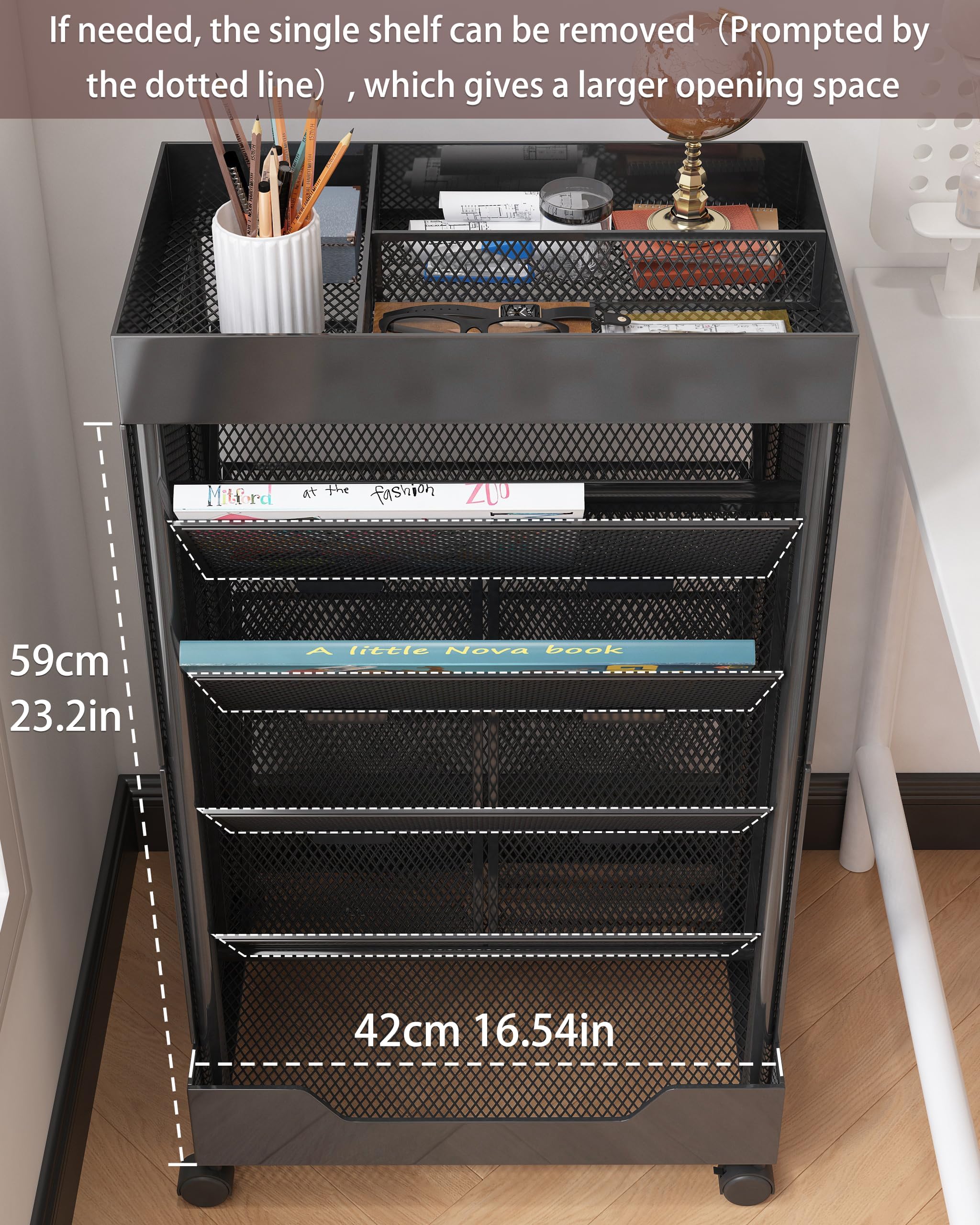 UMDONX Rollbarer Bücherwagen, doppelseitig, großes Fassungsvermögen, Bücherregal auf Rädern, für Zuhause, Büro, Klassenzimmer, hält A4, Briefe und Dokumente in rechtlicher Größe