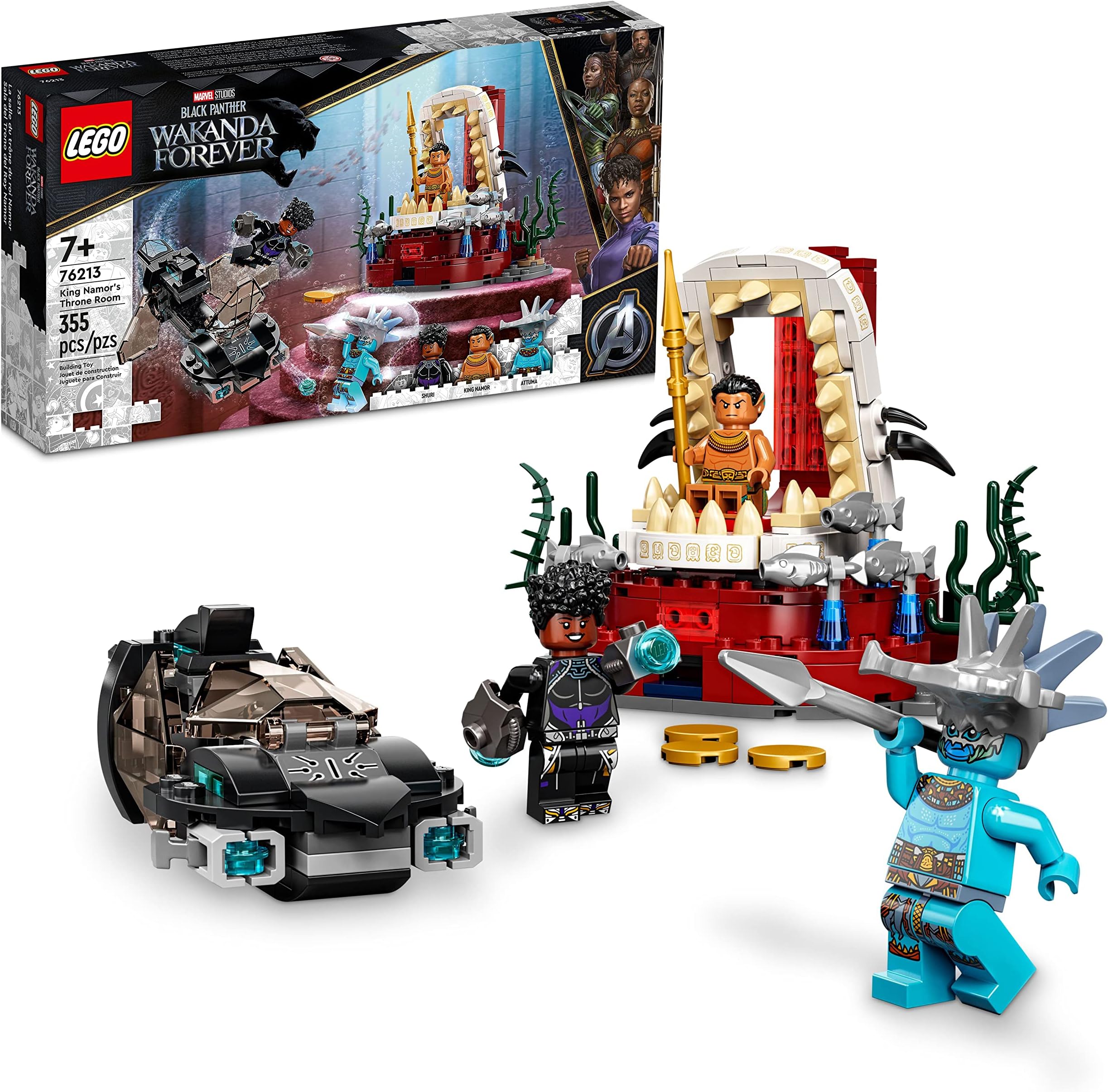 Marvel Black Panther Wakanda Forever King Namor’s Throne Room Building Kit 76213, Submarine Toy Building Set with 3 Marvel Mini Figures, Great Gift for Kids Boys and Girls Age 7+ Years Old