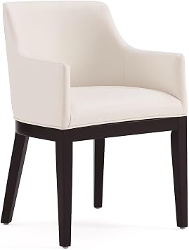 Manhattan Comfort Gansevoort Modern Faux Leather Dining Chair with Arms, Leatherette Upholstery on Solid Beech Wood Frame, Accent Furniture for Kitchen Table or Office, Set of 1, Cream