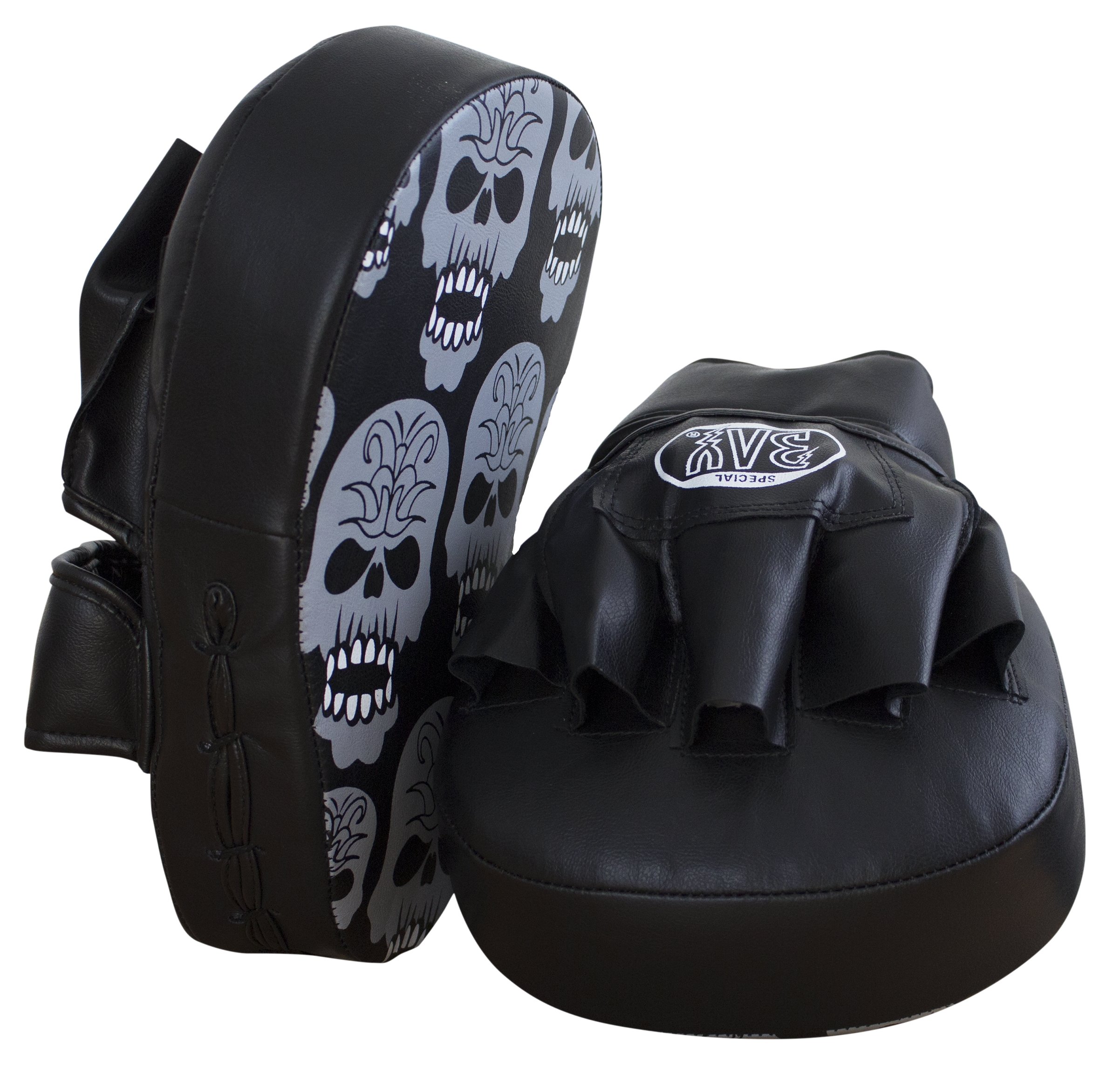 BAY Leder-PU Ergo Totenkopf Skull Pratzen, Handpratzen, vorgekrümmt