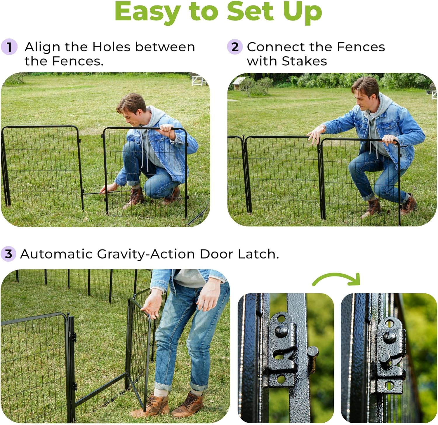 SunsGrove Garden Fence with Gate, 32 in(H) x 53.5 ft(L) 24 Panels Heavy Duty Metal Animal Barrier Fence for Yard, Suitable for Indoor or Outdoor Dog Pet Fence, Garden Fence Border, Black