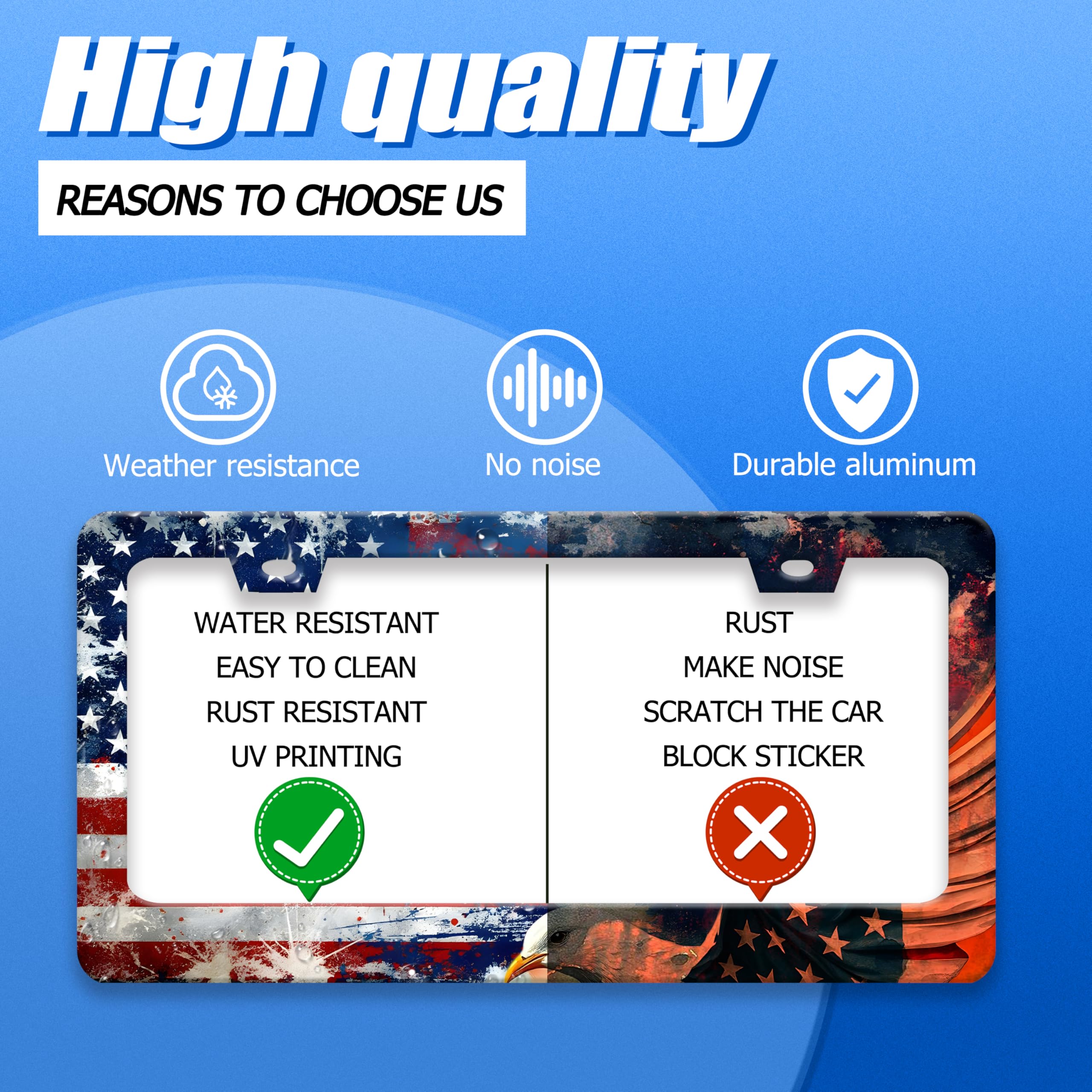 American Flag Eagle License Plate Frame Personalized Eagle License Plate Holder Patriotic Stainless Steel Funny Car Accessories Decoration — view 4