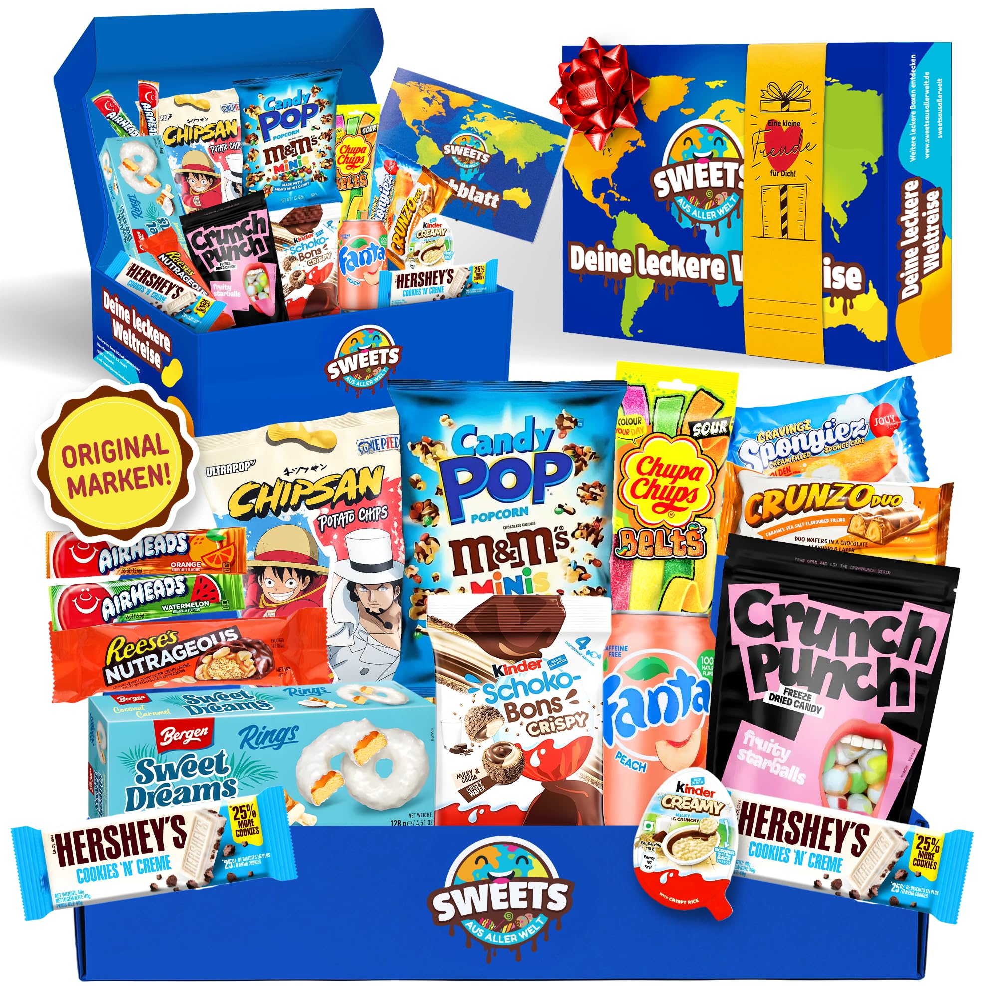 Süßigkeiten aus aller Welt Box mit Amerikanische Süßigkeiten & mehr - Geschenk für Männer, Frauen & Kinder - USA Süssigkeiten Candy Box - Geschenkidee