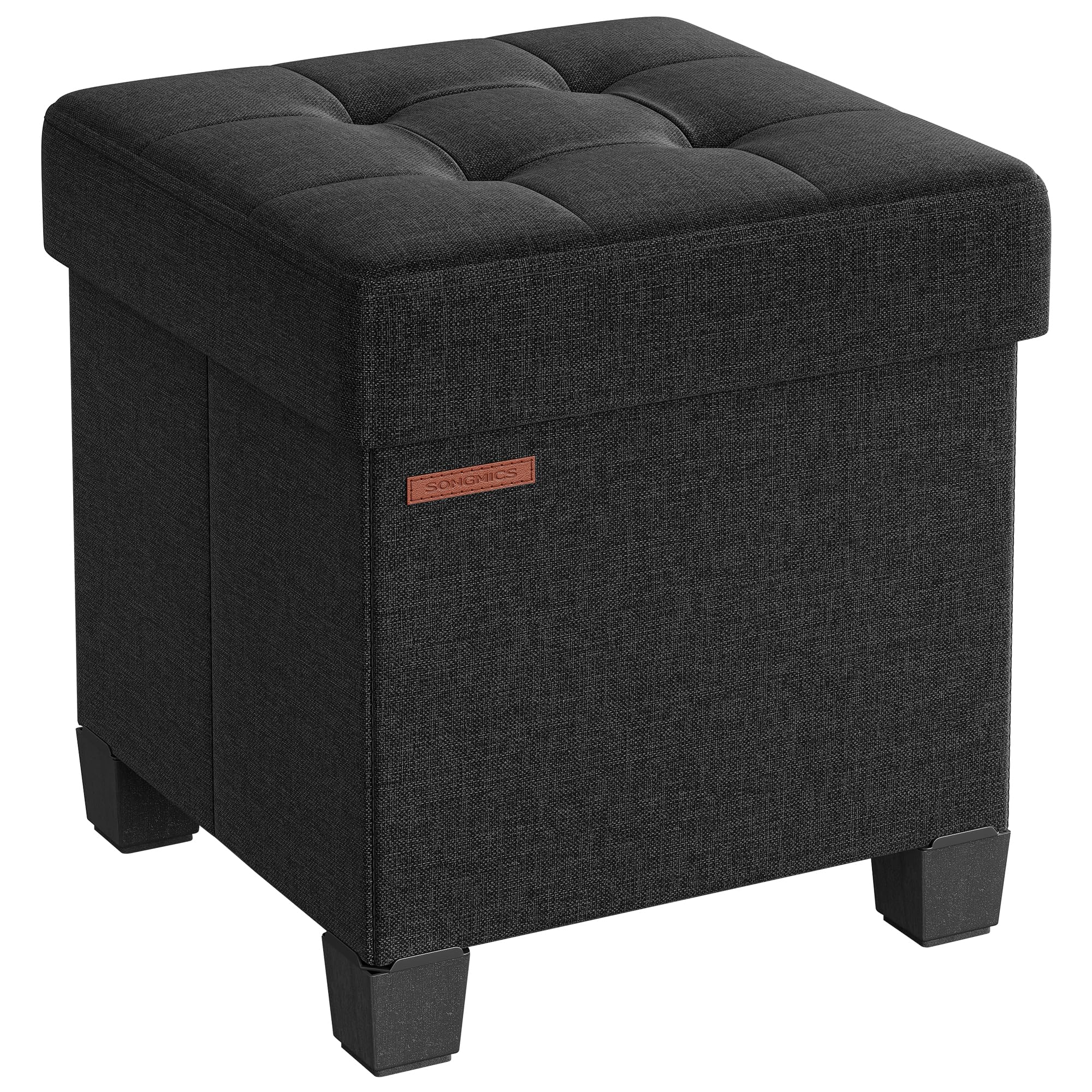 SONGMICS Storage Ottoman, Foldable Small Ottoman Foot Rest, 38 x 38 cm Foot Stool, Ottoman with Storage, Load up to 300 kg, for Living Room, Bedroom, Dorm, Ink Black LSF014B51