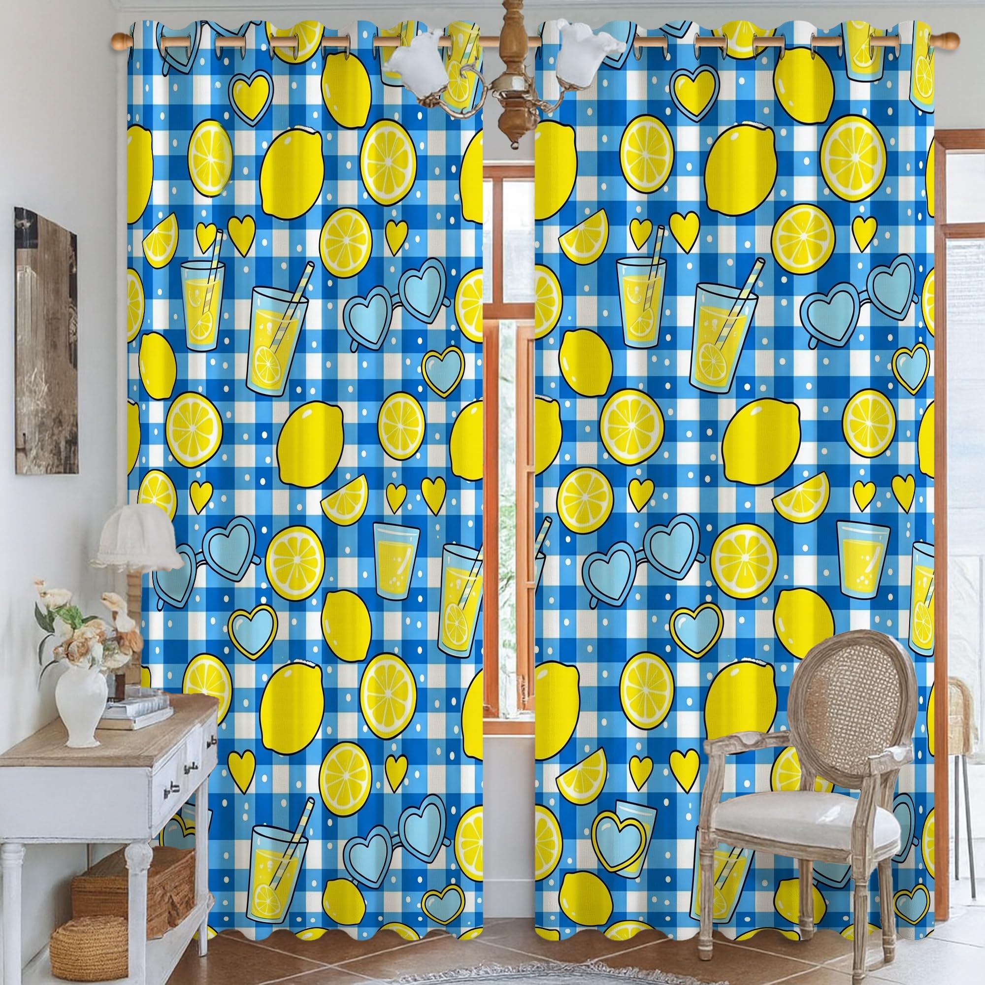 Rideaux occultants pour cuisine d'été : fraîcheur motif citron bleu