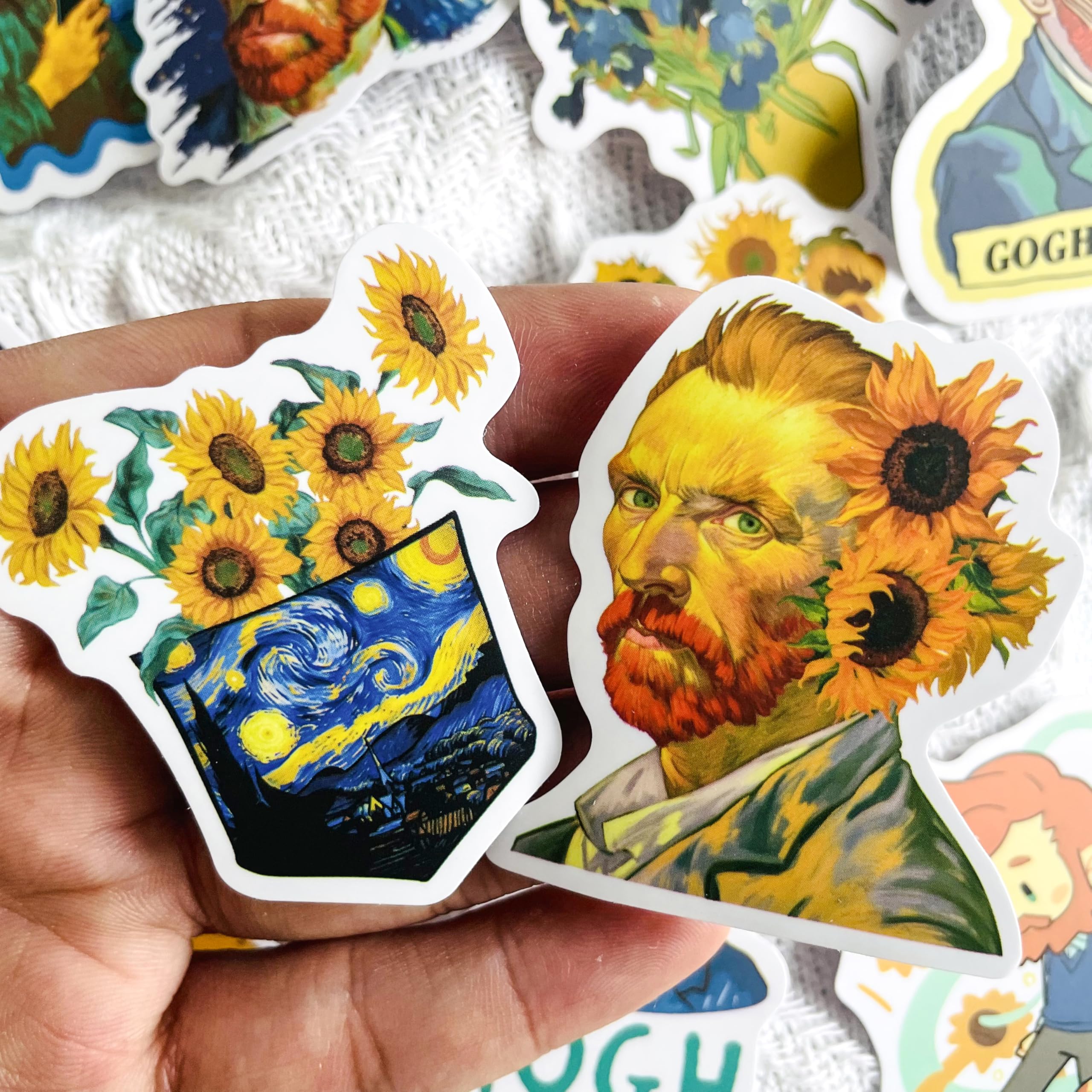 50PCS Van Gogh Artistic Stickers - Starry Night Art, Sunflowers, Self-Portraits, Aesthetic Vinyl Waterproof Stickers for Laptop, Water Bottle, Journal, Scrapbook, Art Lovers Gift
