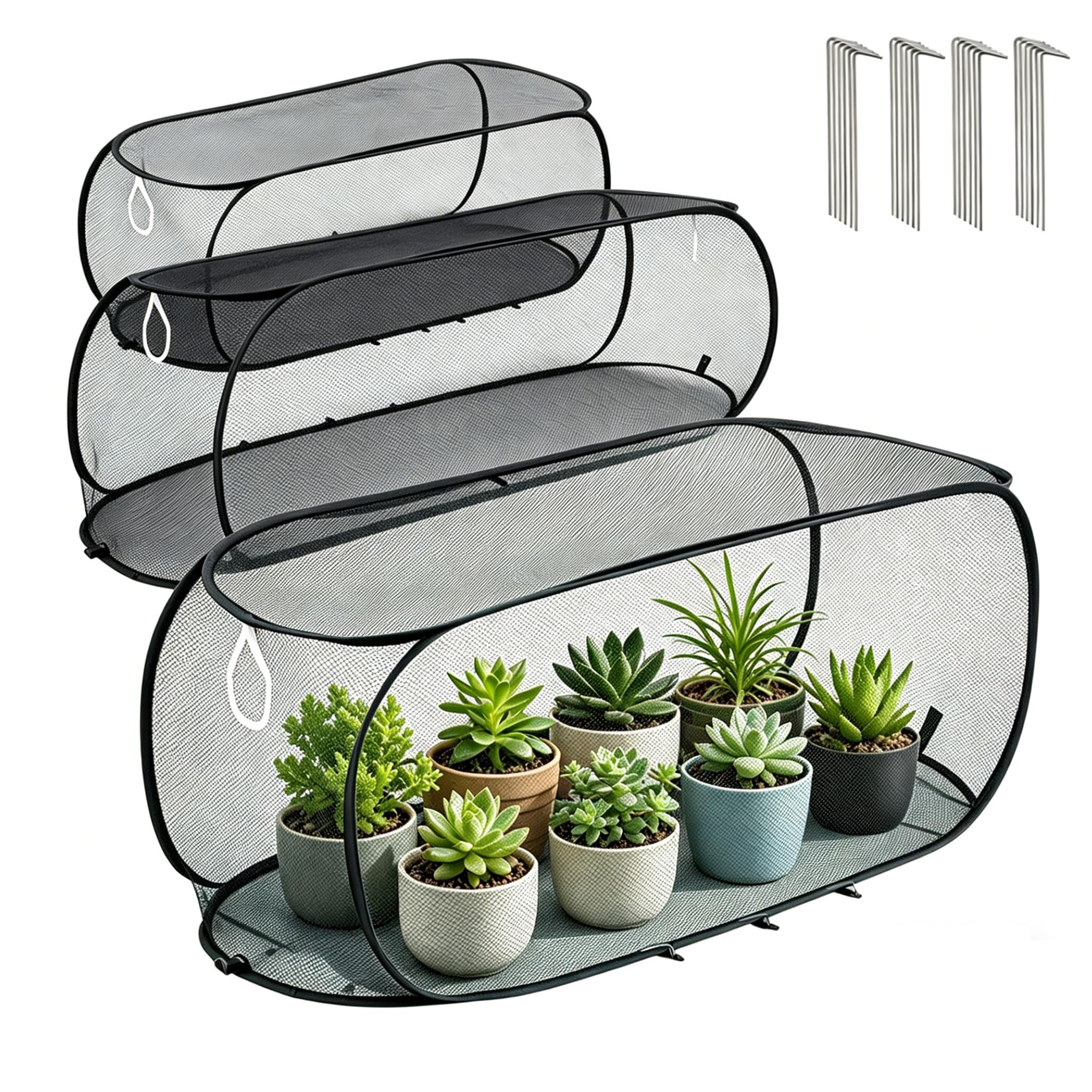 Pop-Up Garden Mesh Net Cover, 100x45x40cm Foldable Plant Protection Tent, Anti Bird & Insect Barrier Netting, Portable Fruit Cage for Raised Bed, Vegetable, Strawberry, Flower (Black 3pcs)