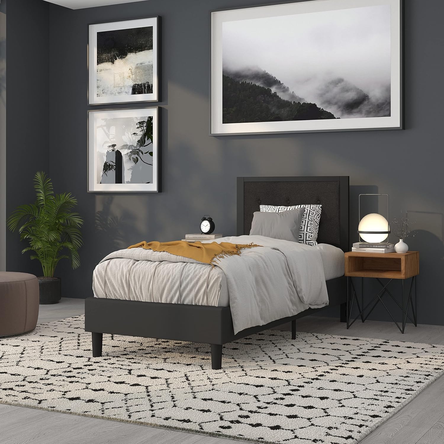 Flash Furniture Bristol Metal Tufted Upholstered Twin Size Headboard in Black Fabric
