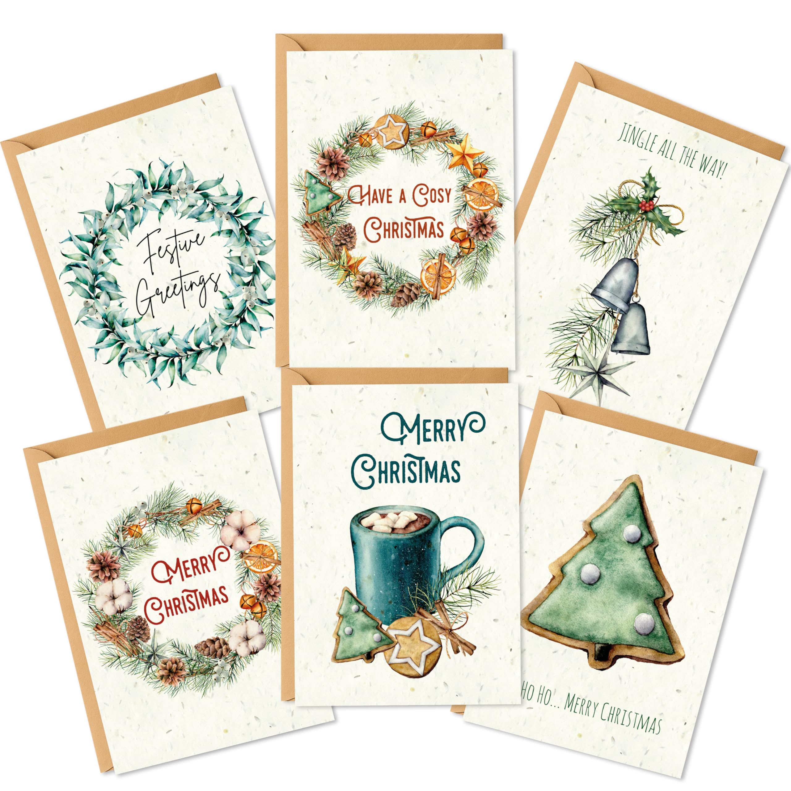 Plantable Christmas Cards – Eco Friendly Biodegradable Seed Paper Greeting Cards, Sustainable Gift, Zero Waste Christmas Card for Friends & Family (Mixed Pack of 6)