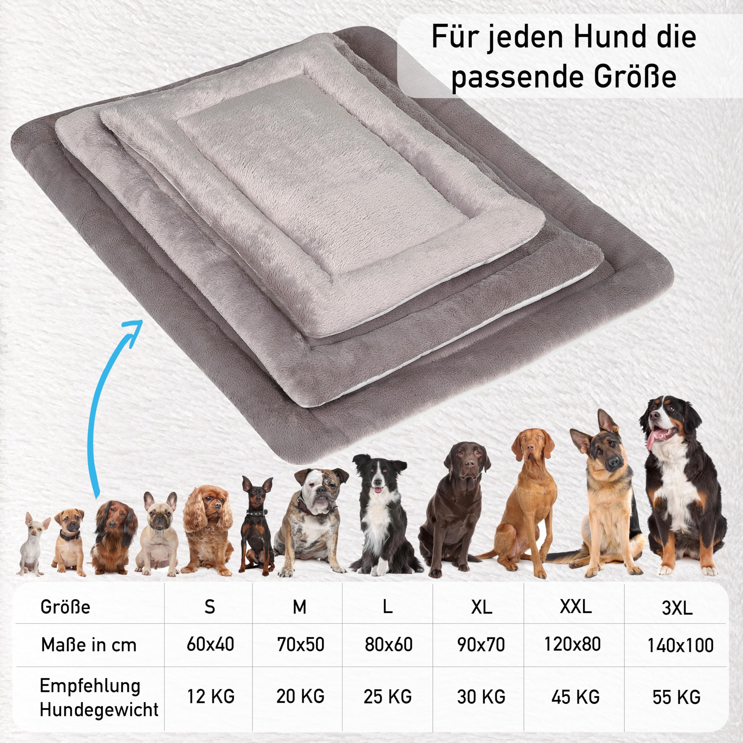 MyBestBuddy Hundekissen Komfort grau 120x80 cm XXL, allergikerfreundlich  (100% Polyester), rutschfest - 40C waschbar mit flauschigem Stoffbezug -  Hundematte BZW. Hundebett fr sehr groe Hunde : Amazon.de: Haustier