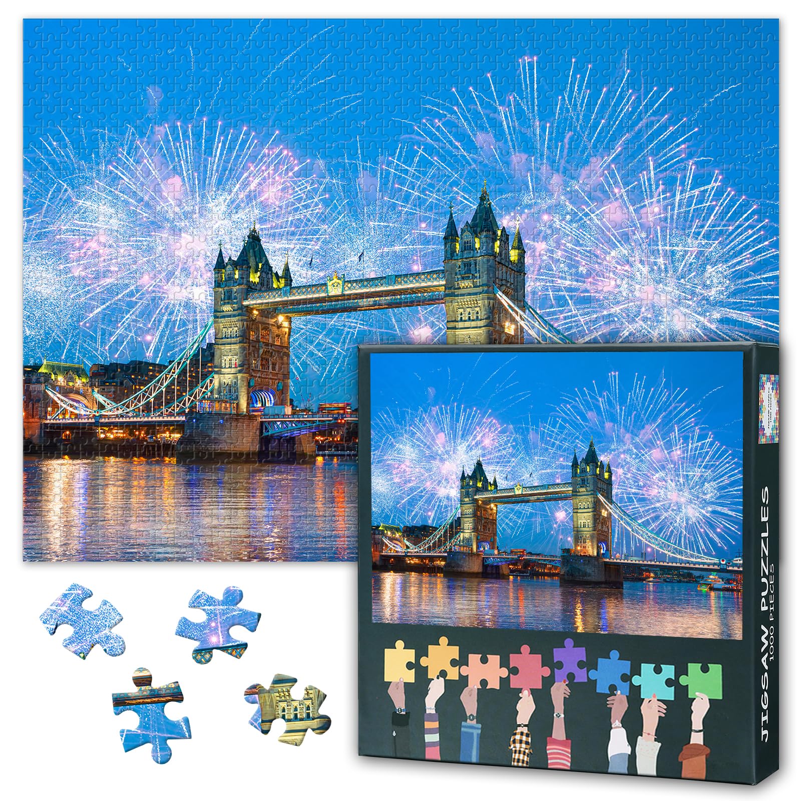 Tower Bridge Puzzles for Adults 1000 Pieces, Thames River Jigsaw Puzzles, Adult Puzzle for Adults, Educational Fun Games or Toys for Elders Friends 20X27 INCH