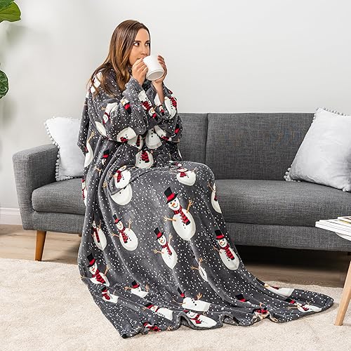 Miniatura 67 de PAVILIA Manta con mangas para adultos, mujeres y hombres, manta suave y cálida de forro polar, manta de regalo Negro -,Marrón,Burrito Beige,Carbón