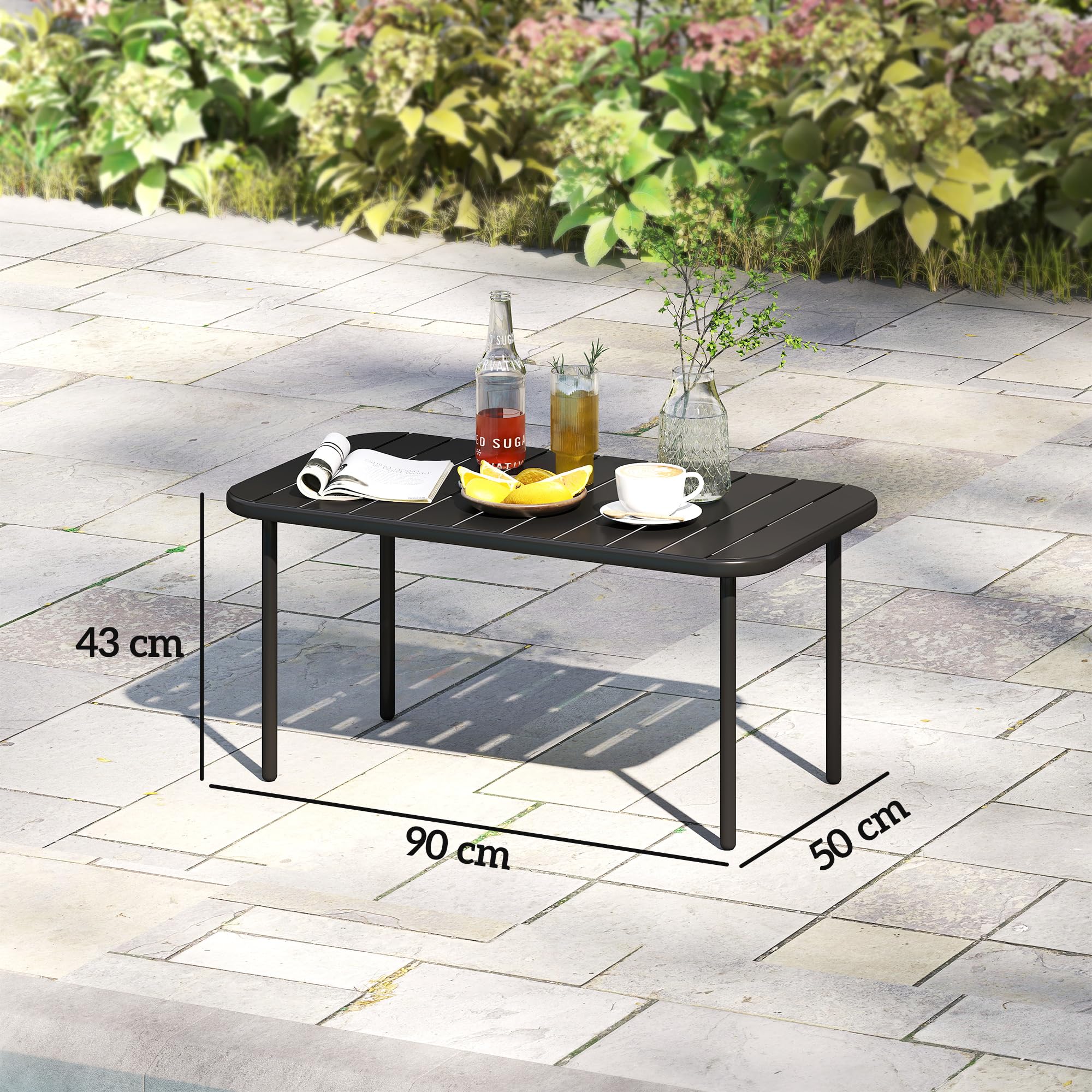 Outsunny Table Basse de Jardin en Acier Galvanisé 90x50x43cm Noir