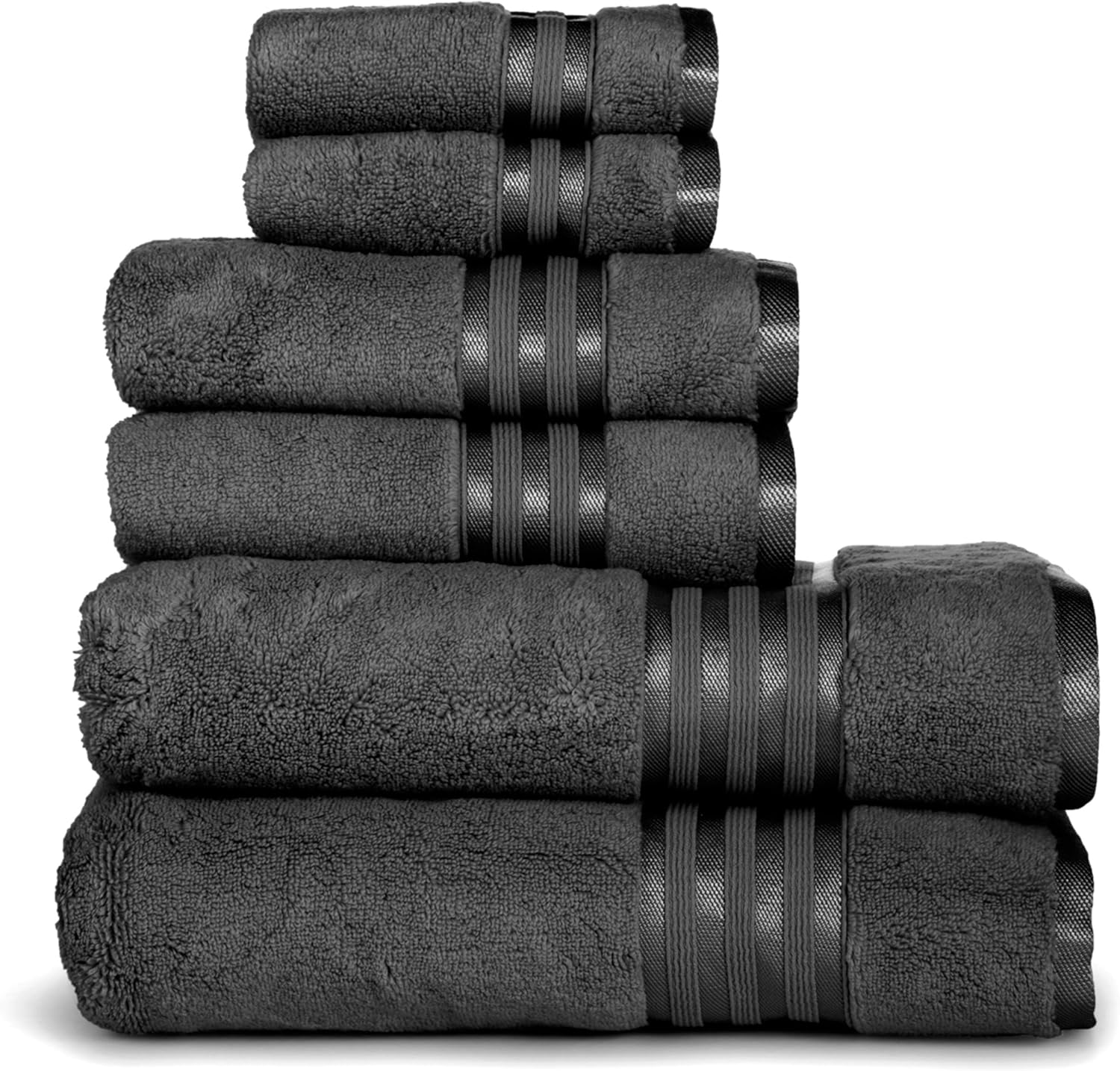 CASALINO Plush Bath Towel, 4 Piece Bathroom Towel Set (1 Bath, 1 Hand, 2 Face), Highly Absorbent, Super Soft, Soft and Plush, 500 GSM (6 Piece Towel Set, Dark Grey)