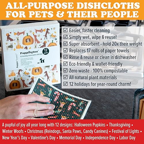 Miniatura 4 de Puppington Pupper Towels - 12 paños de cocina suecos para decoración de Navidad de cocina, toallas de cocina y paños de cocina para perros de Papá