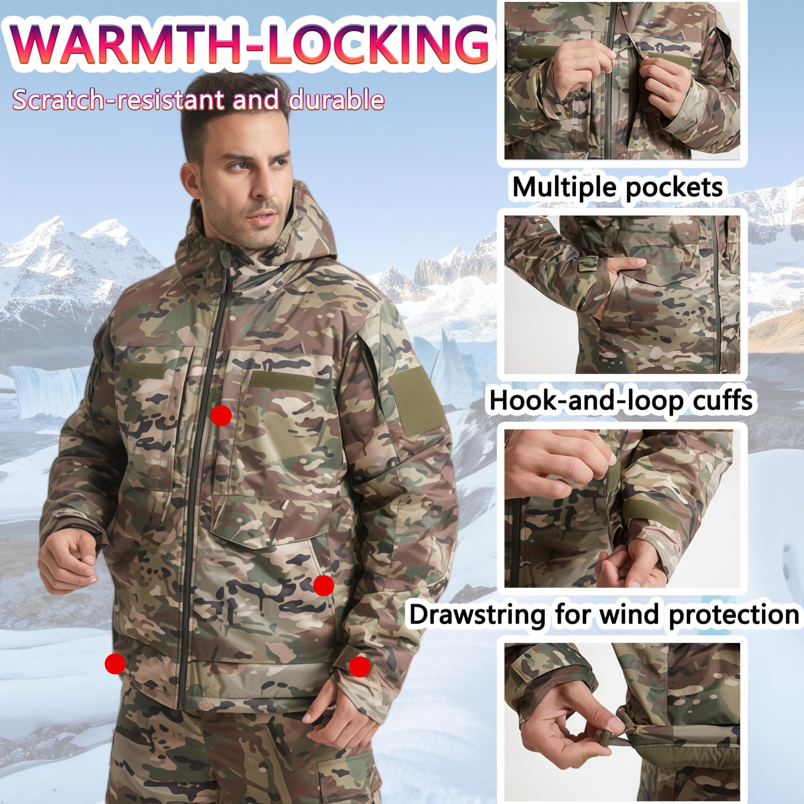 Conjunto de traje de caza impermeable para hombre, chaqueta y pantalones gruesos para entrenamiento de invierno al aire libre