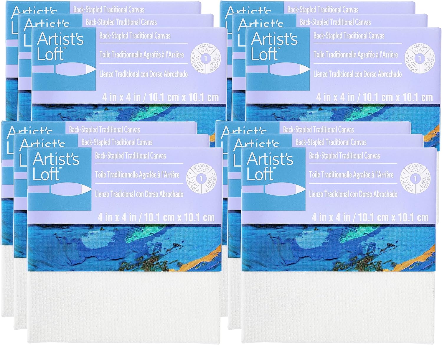 Artist's Loft 4" x 12" Level 1 Back Stapled Traditional Canvas - Archival, Acid Free Cotton Canvas for Paint, Acrylic, & Oils - Bulk 12 Pack