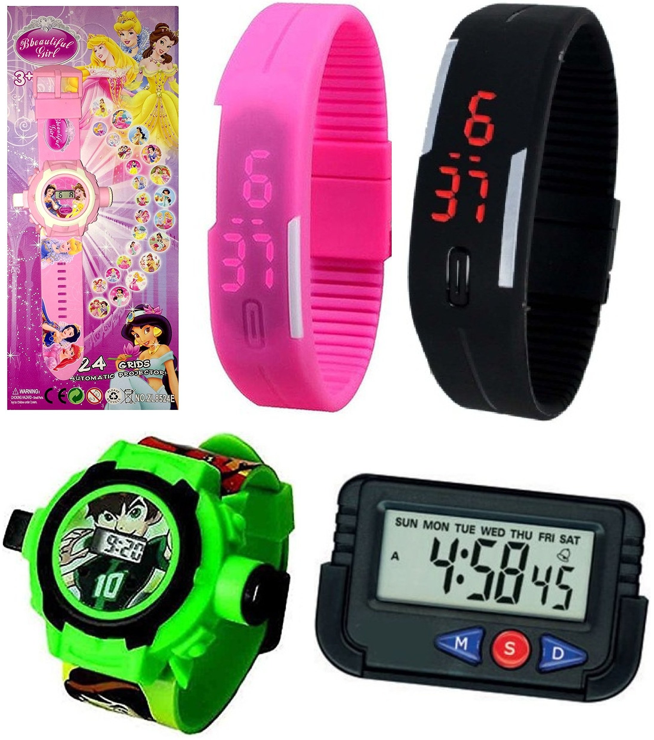 Pappi Haunt Pack of 5 Benton & Barbie Projector Band Watch, Black & Pink Digital Led Watch for Kids with Car Clock (B076Y8BHFJ) Amazon Price History, Amazon Price Tracker