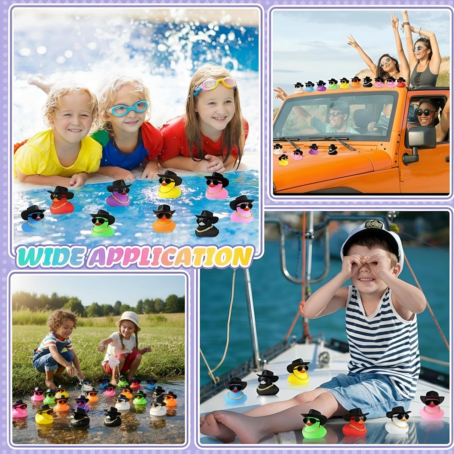 Sotiff 48 Sets Rubber Duck Squeaky Duck Party Duckies Car Dashboard Decorations with Mini Necklace Hat and Sunglasses for Shower Birthday Swimming Party(Cute Color)